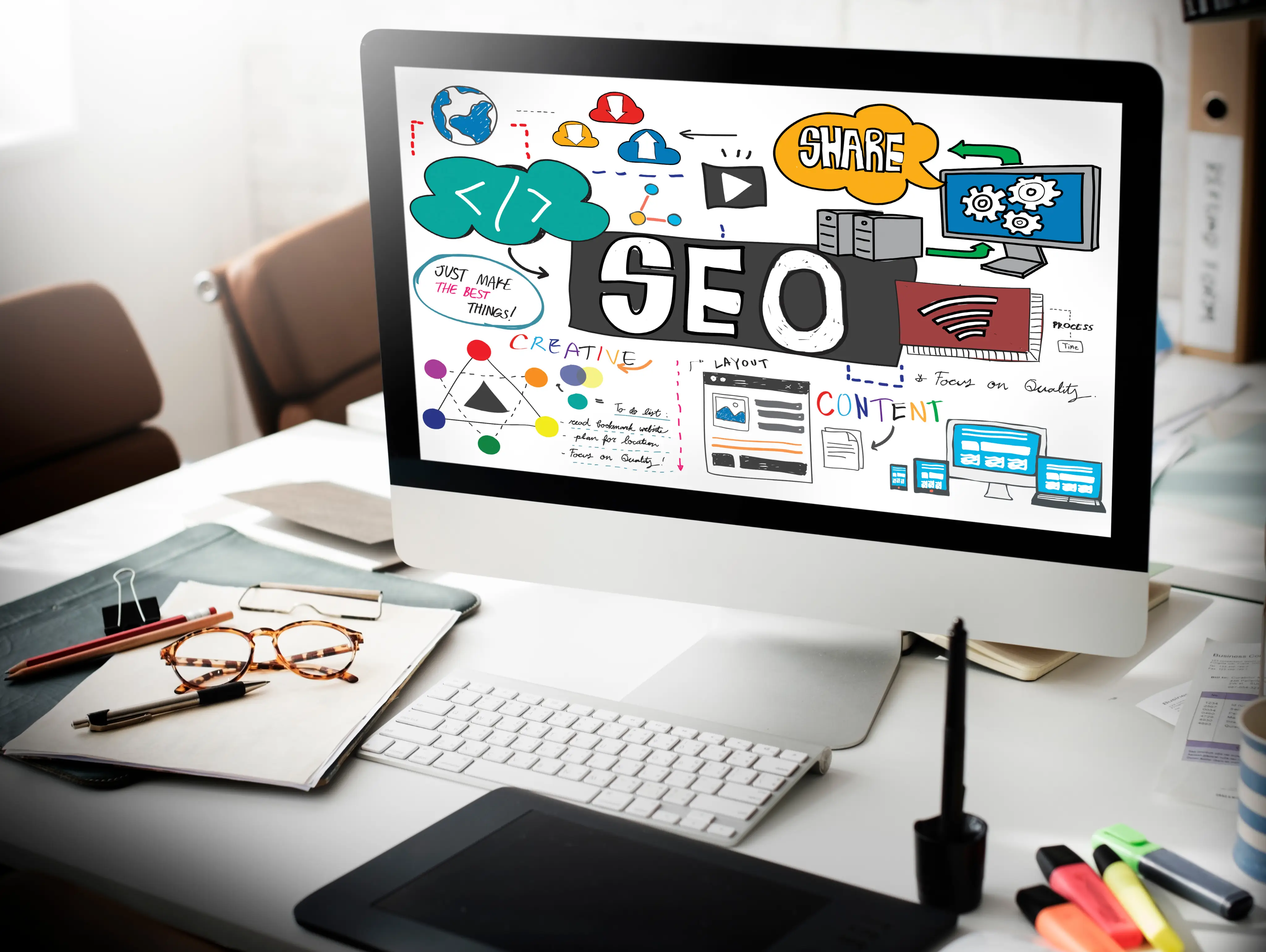 eCommerce SEO dashboard on a desktop monitor